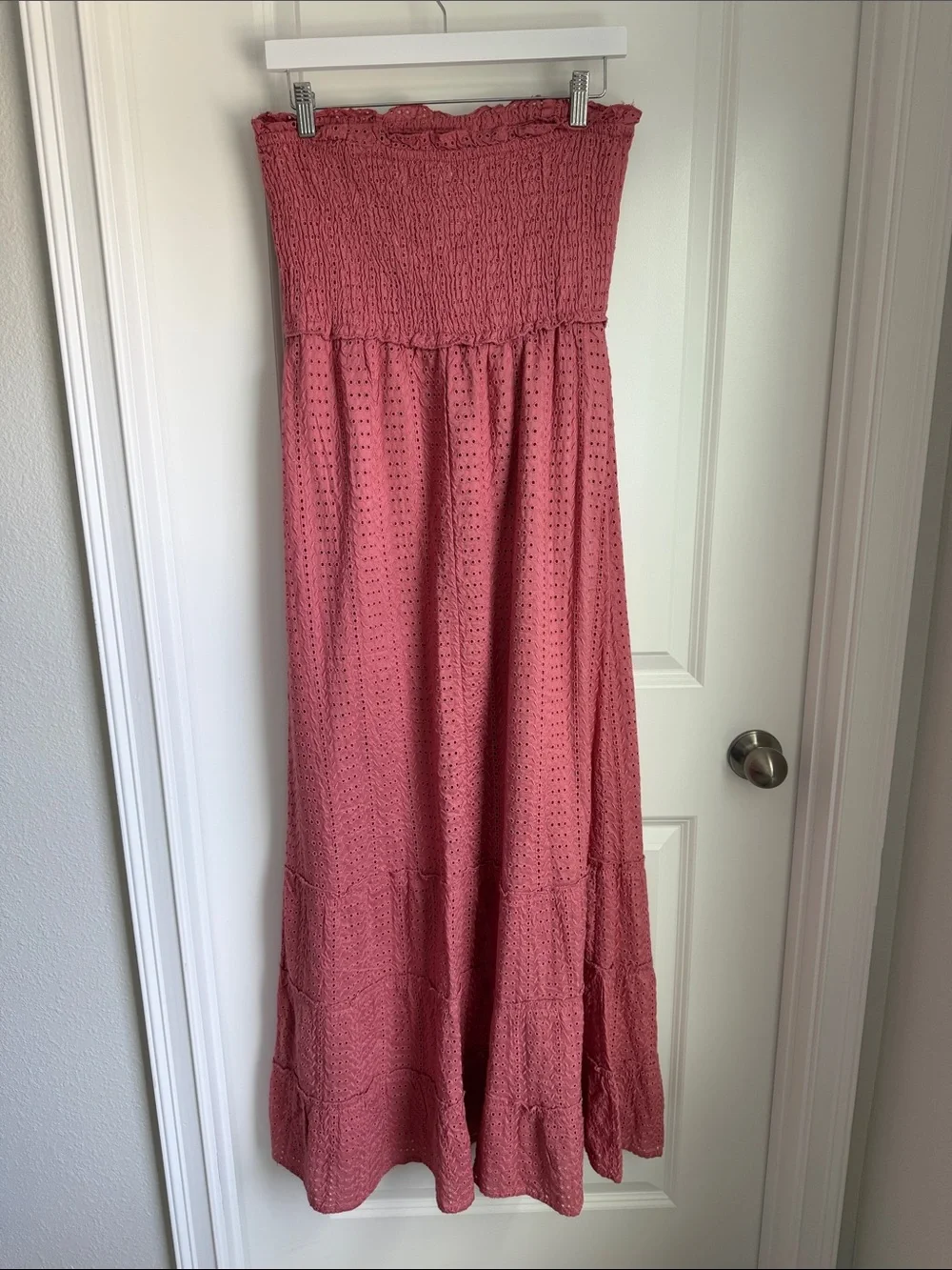 JESSICA SIMPSON Strapless Smocked Maxi Dress in Dusty Rose